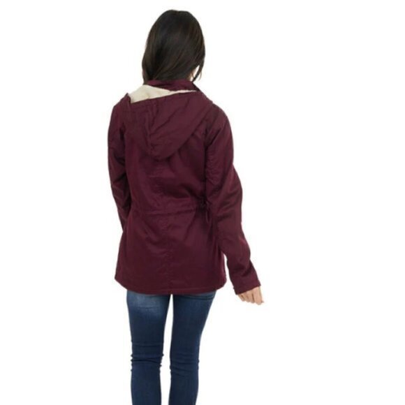 C’esstoi Mulberry Anorak Jacket Womens Faux Fur Lining And Front Tie size small - Picture 7 of 12